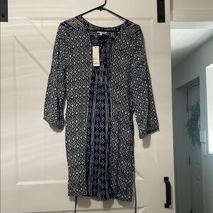 Navy and White Patterned Dress